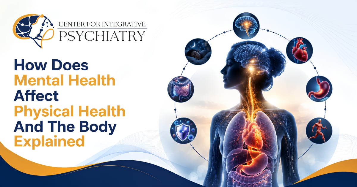 Illustrated figure with a glowing brain, heart, and lungs, ringed by icons of the body's organ systems