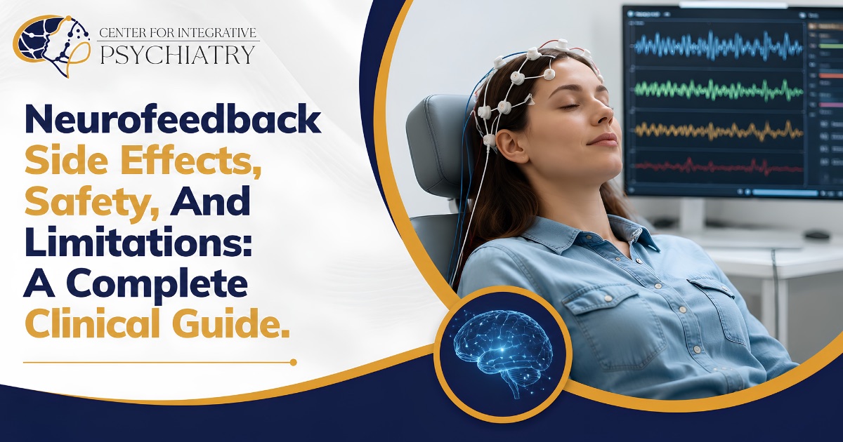 Clinician reviewing neurofeedback brain-training data with a patient